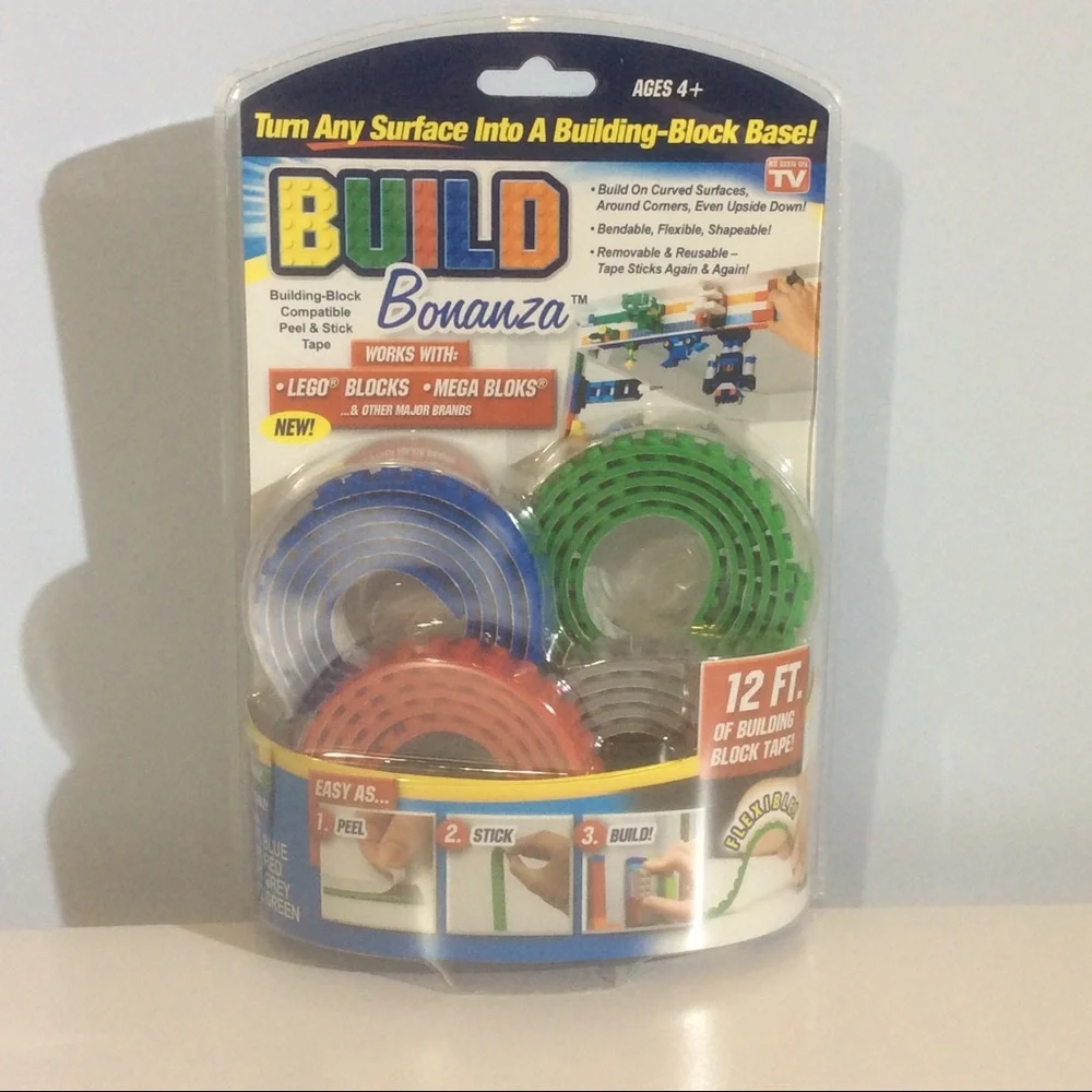 Build Bonanza 12 Ft Peel Stick Brick Tape LEGO Mega Bloks Compatible New Sealed